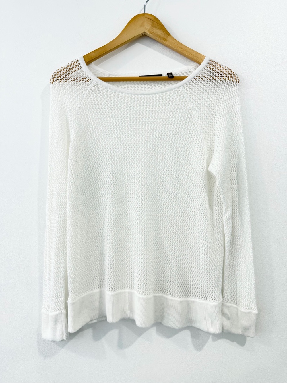 525 America White Open-Knit Long Sleeve Top